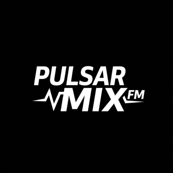 Pulsar Mix FM logo in white on a black background, with a waveform line integrated under the text.