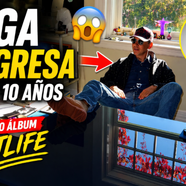 Promo thumbnail: man in sunglasses sits in a sunny room, bold yellow text 'TIGA REGRESA' anunciando nuevo álbum 'HOT LIFE'.