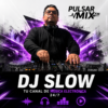 DJ SLOW performing with turntables and headphones; purple futuristic backdrop and speakers, promoting an electronic music channel 24/7 (Pulsar FM)